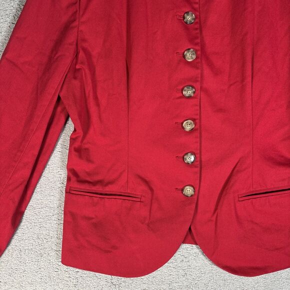 J Peterman Womens Red Mock Neck Button Up Blazer Jacket Classic Vintage Size 14 - Picture 3 of 16